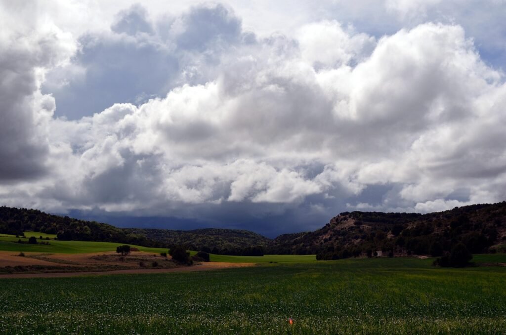 clouds, spring, landscape, darling, field, nature, blue, green, storm, sun, soria, castilla y leon, air